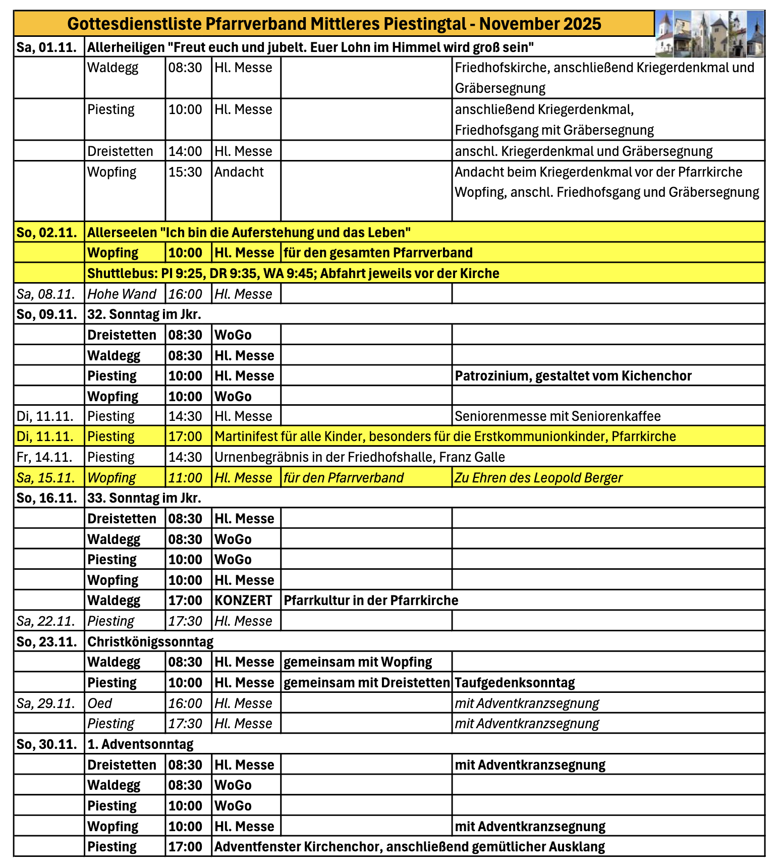 Hlg. Messen im November 2025