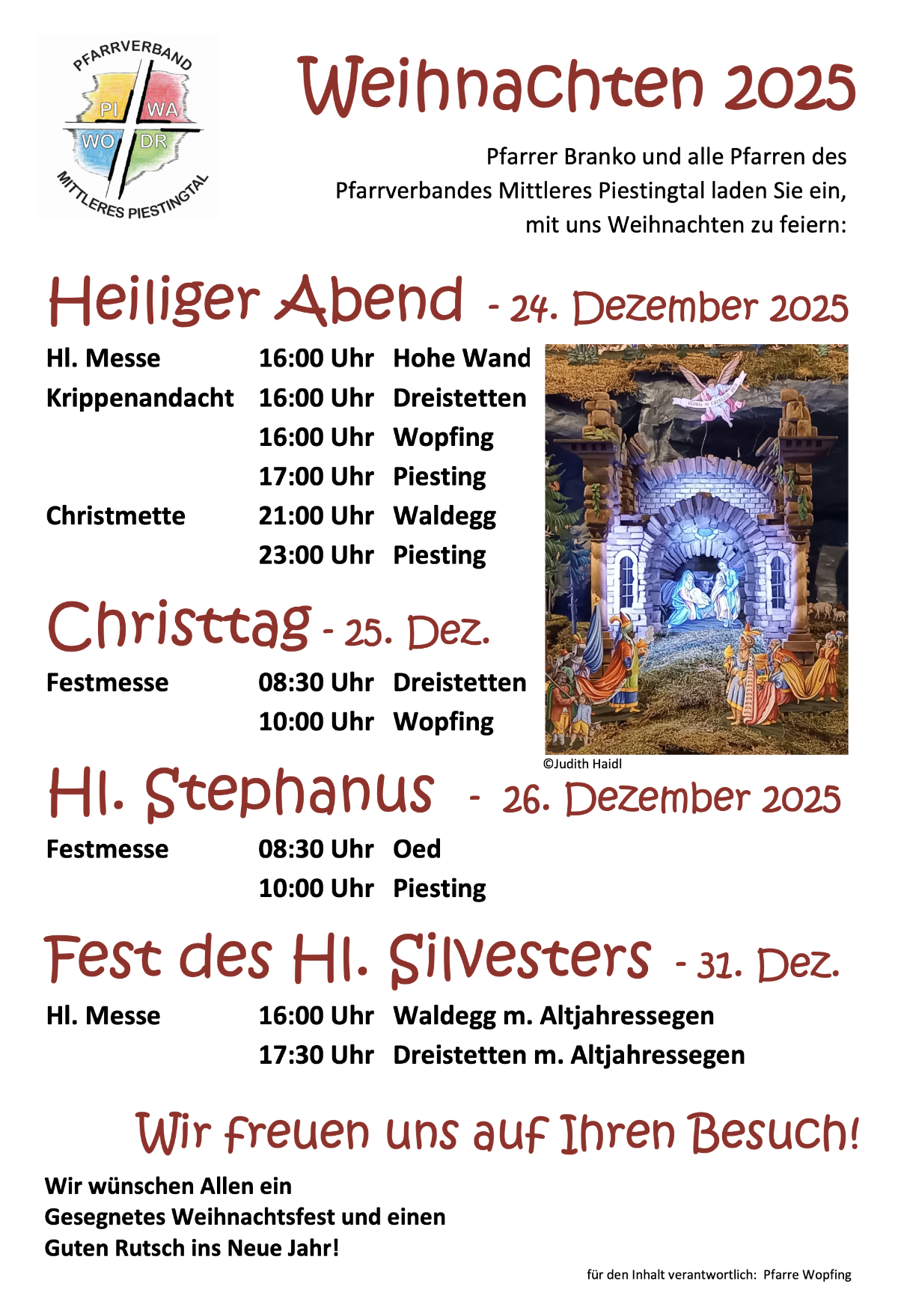 Hlg. Messen rund um Weihnachten und Silvester 2025