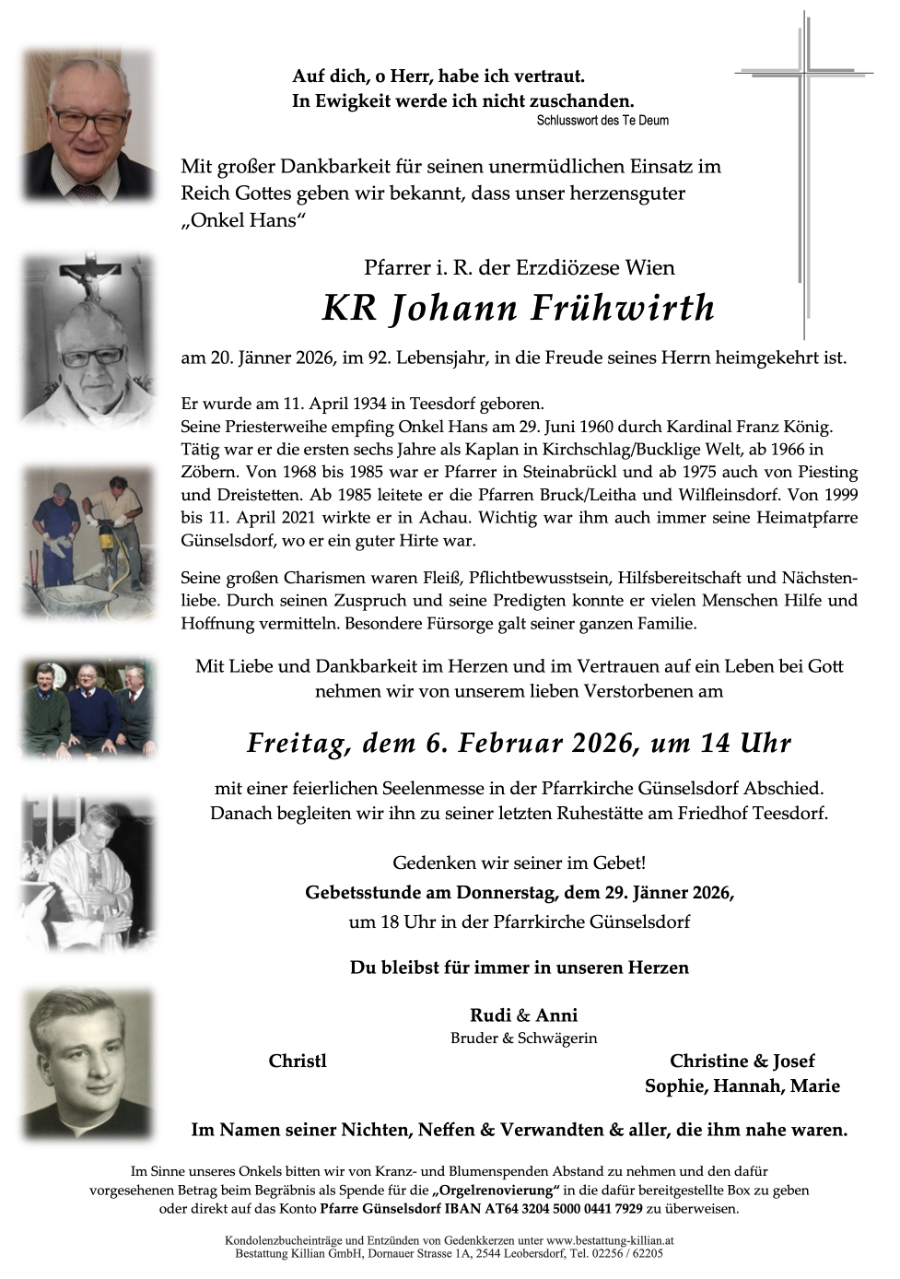 Abschied von Pfarrer i. R. KR Johann Frühwirth