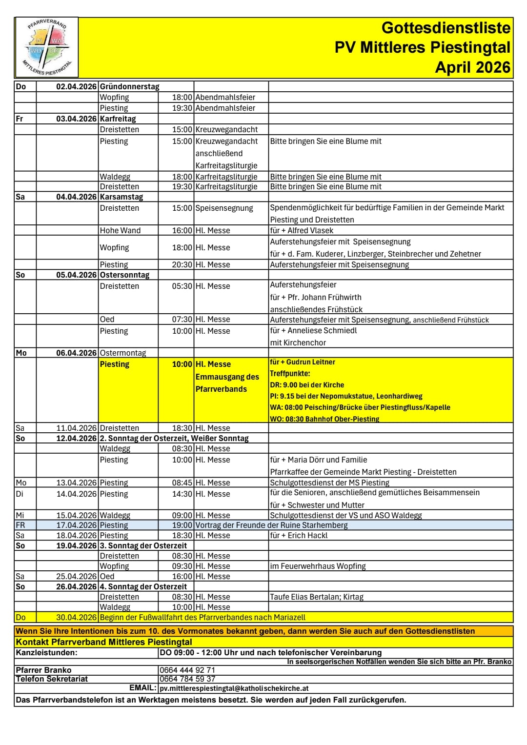 Hlg. Messen im April 2026