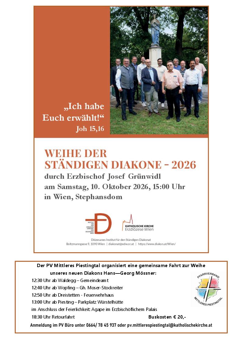 Diakonweihe – Einladung zur gemeinsamen Anreise und Feier