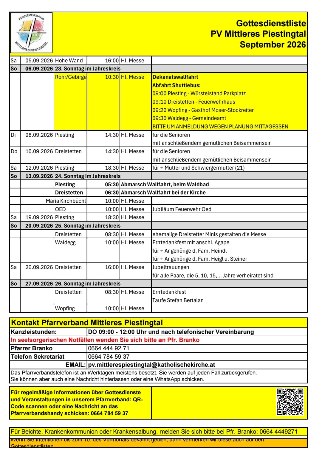 Hlg. Messen im September 2026